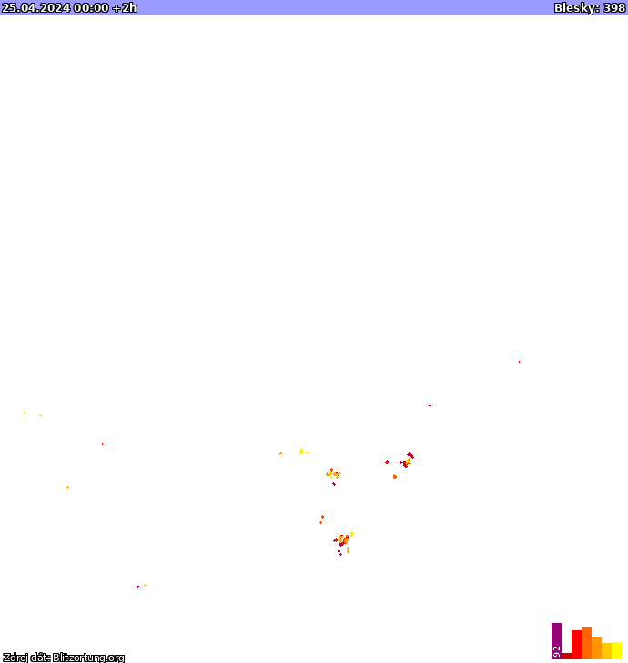 Mapa bleskov Európa 25.04.2024 (Animácia)