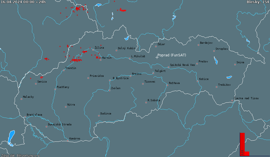 Mapa bleskov Slovensko 17.04.2024