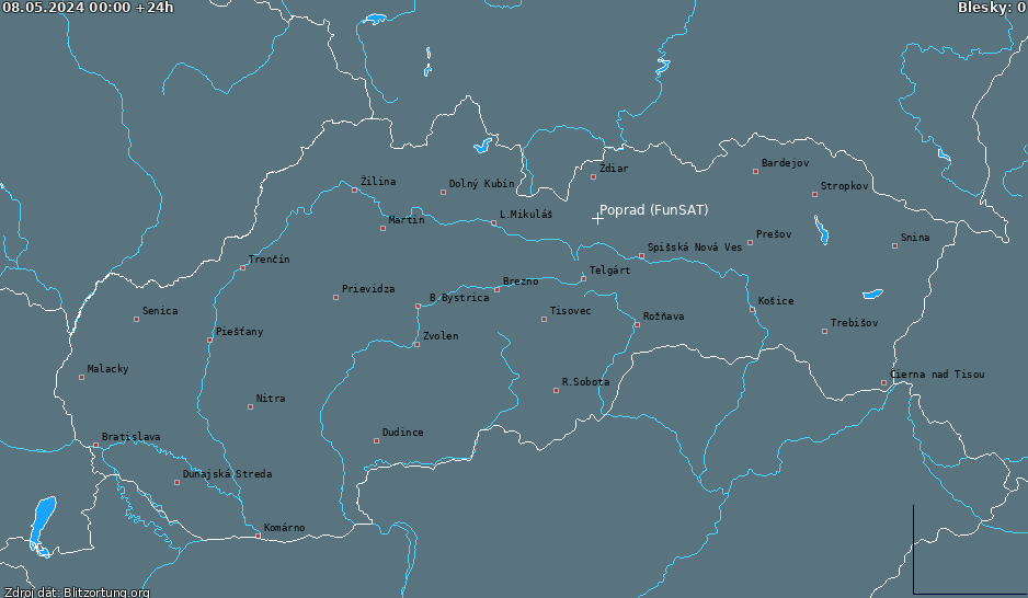 Mapa bleskov Slovensko 09.05.2024